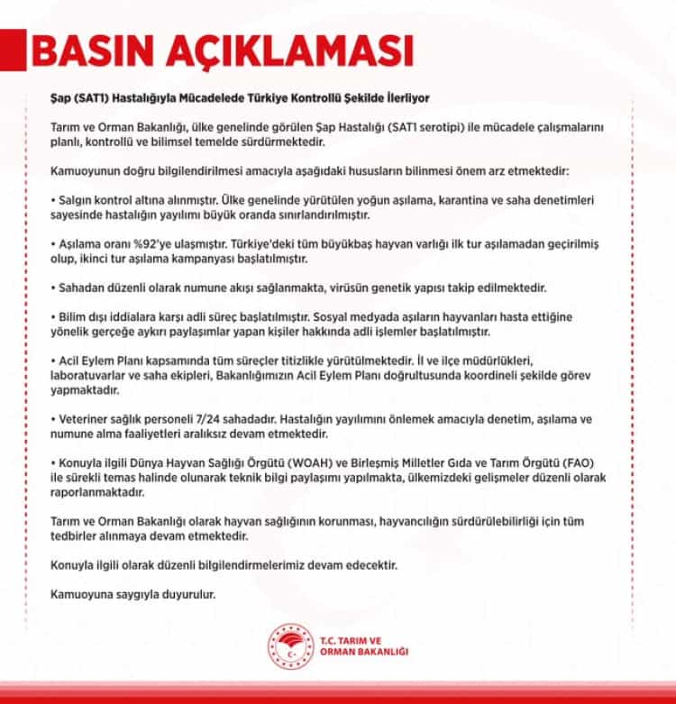 Şap Hastalığına Karşı Mücadelede Salgın Kontrol Altına Alındı!