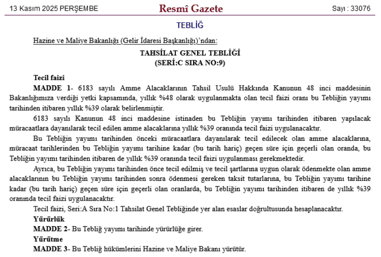 Amme Alacaklarına Uygulanan Gecikme Zammı ve Tecil Faizinde Güncelleme
