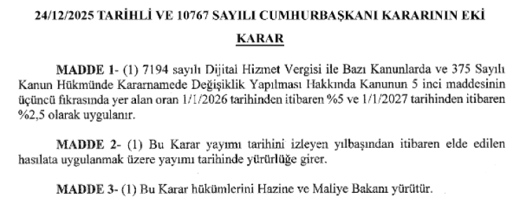 Dijital Hizmet Vergisi Oranlarında Düşüş